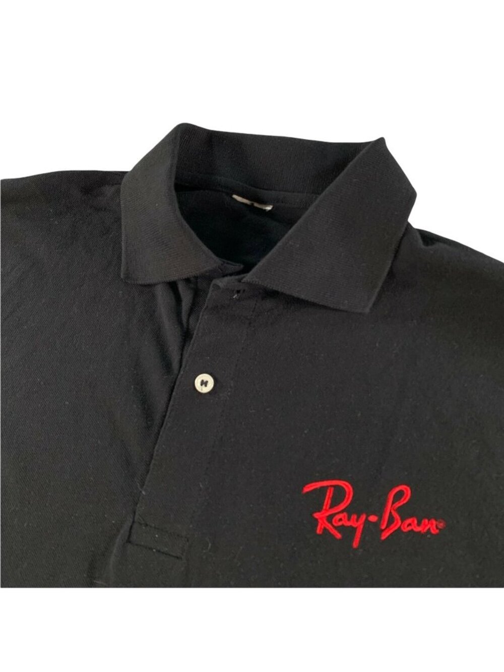 VTG Ray-Ban Men’s Single Stitch Short Sleeve Polo Shirt Black • Small
